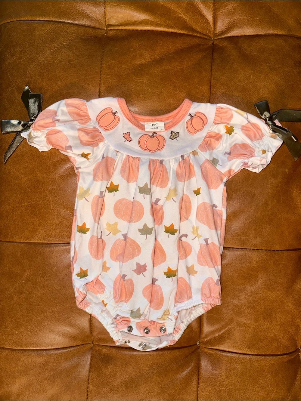 Baby Girls Pumpkin Print One-Piece Romper - Pink/Peach